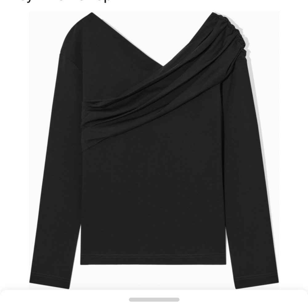 COS Black asymmetrical low shoulder long sleeve top medium
